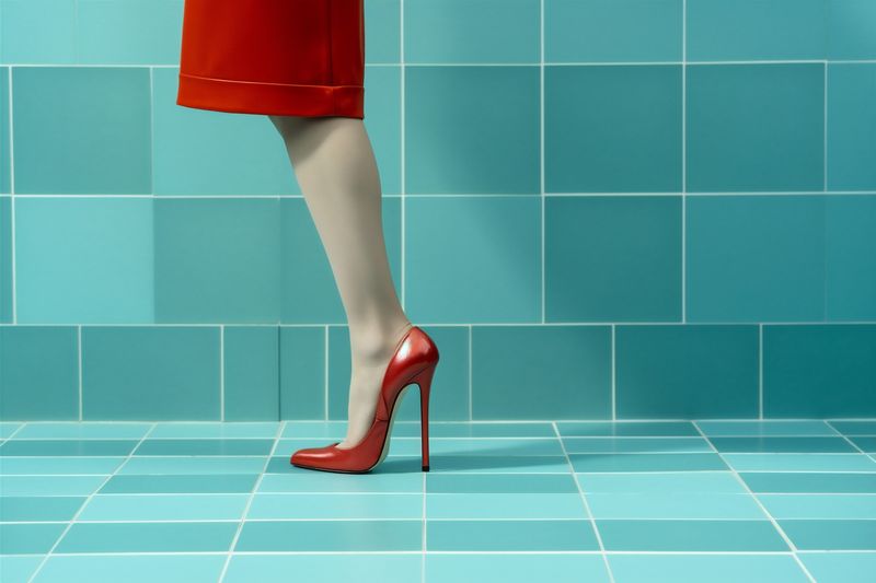 concept woman red foot leg shoe beautiful colorful blue glamour fashion. Generative AI.
