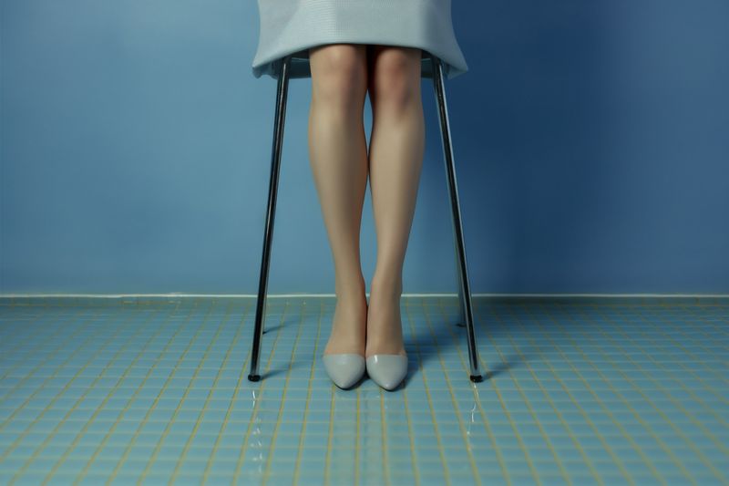 woman beautiful fashion colorful yellow leg foot concept blue shoe red. Generative AI.