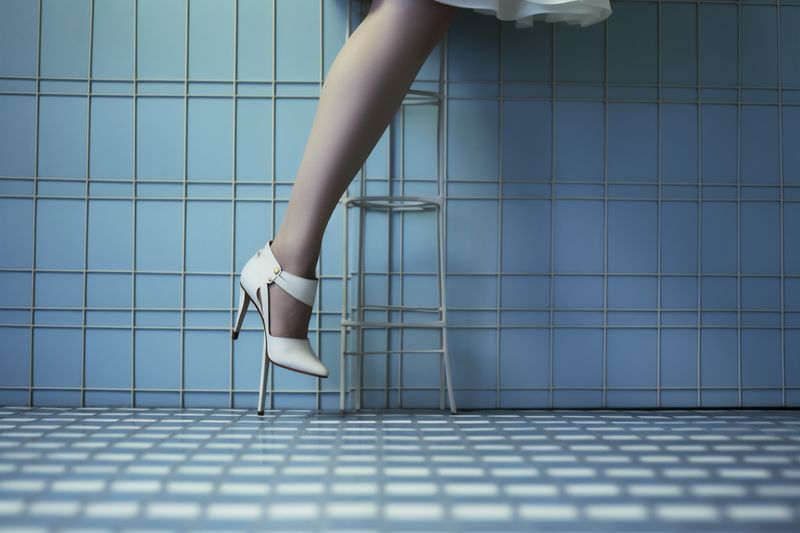 woman red concept leg beautiful sandal shoe colorful blue foot fashion. Generative AI.