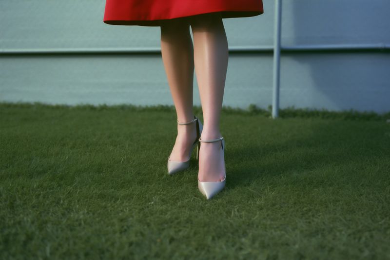 woman foot blue shoe red beautiful fashion colorful concept leg female. Generative AI.