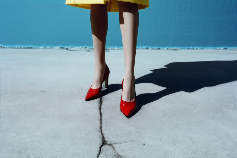 woman foot concept leg fashion colorful shoe blue adult beautiful red. Generative AI.