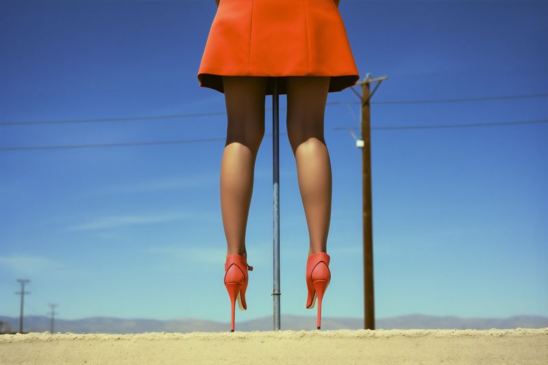 woman red leg long concept blue shoe fashion foot colorful beautiful. Generative AI.