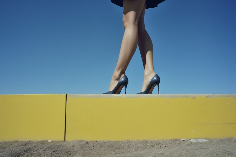 woman elegant shoe red colorful fashion blue concept leg foot beautiful. Generative AI.