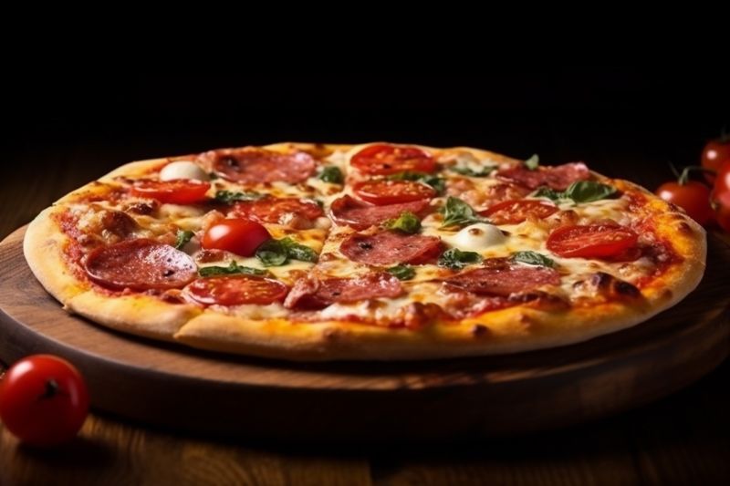 tomato copy pizza black cheese background food meal food fast italian space italy. Generative AI.