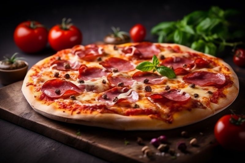 pizza italian meal tomato background fast fast space black cheese food copy food. Generative AI.