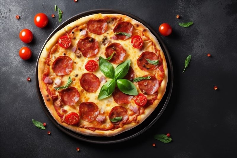 italian space tomato meal copy restaurant fast food pizza background food cheese black. Generative AI.