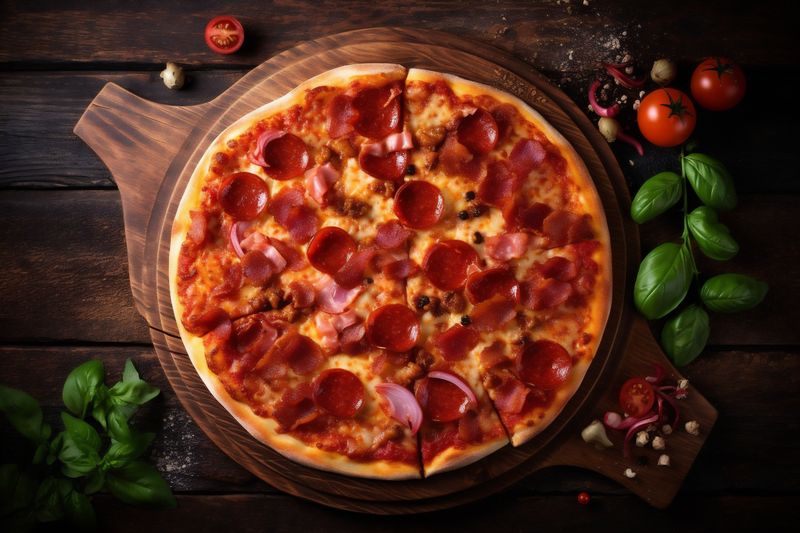 italian tomato copy red space black fast cheese food food pizza background meal. Generative AI.