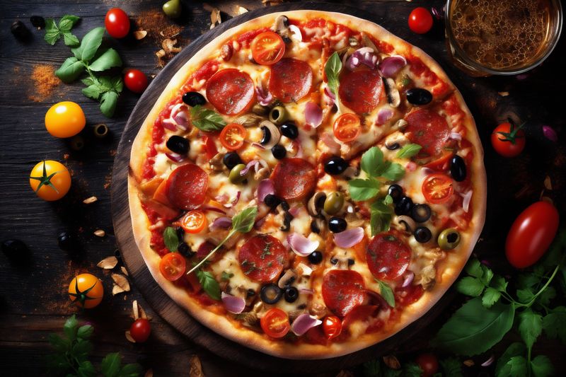 meal table space pizza black fast tomato italian copy food food cheese background. Generative AI.