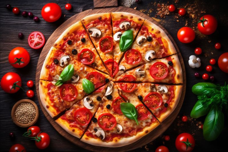 black italian copy pizza fast background tomato space food food hot cheese meal. Generative AI.