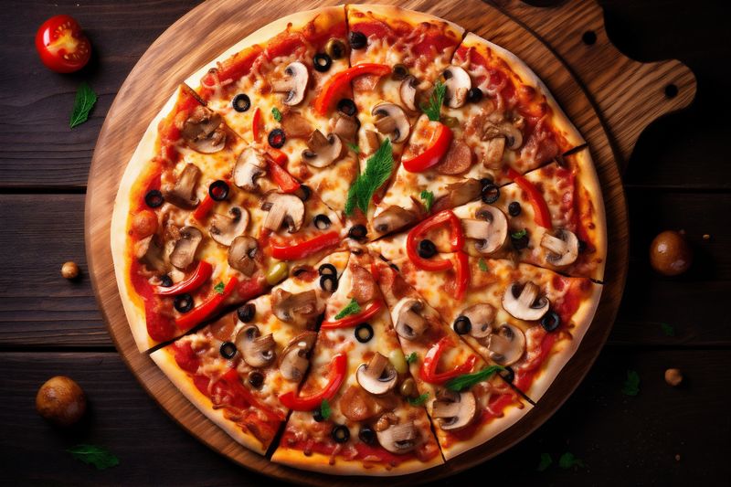 meal copy food fast black delicious food space italian pizza tomato background cheese. Generative AI.