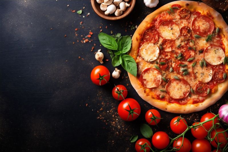 space food copy cheese meal italian pizza fast black food lunch background tomato. Generative AI.