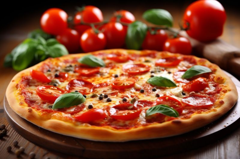 tomato food space pizza fast copy background meal food italian traditional cheese black. Generative AI.