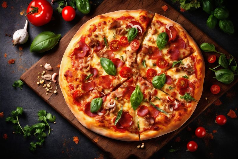 food background fast cheese tomato pizza space copy food italian black pepper meal. Generative AI.