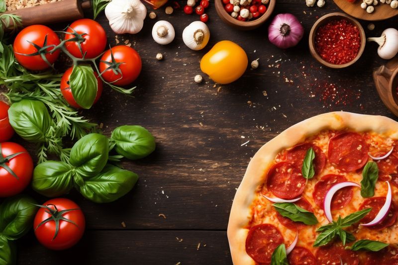 space fast meal tomato background copy black food pizza italian baked food cheese. Generative AI.