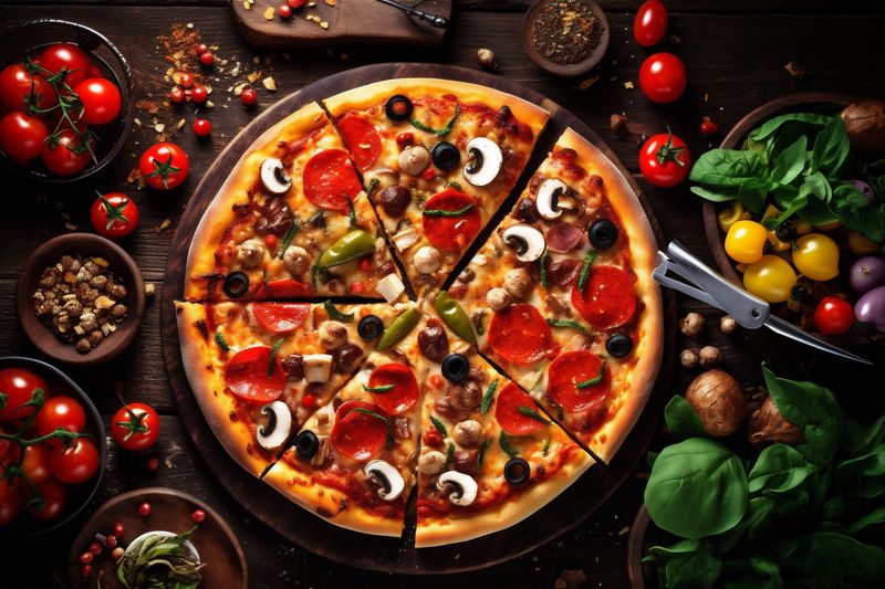 meat food food black italian copy pizza meal background space fast cheese tomato. Generative AI.