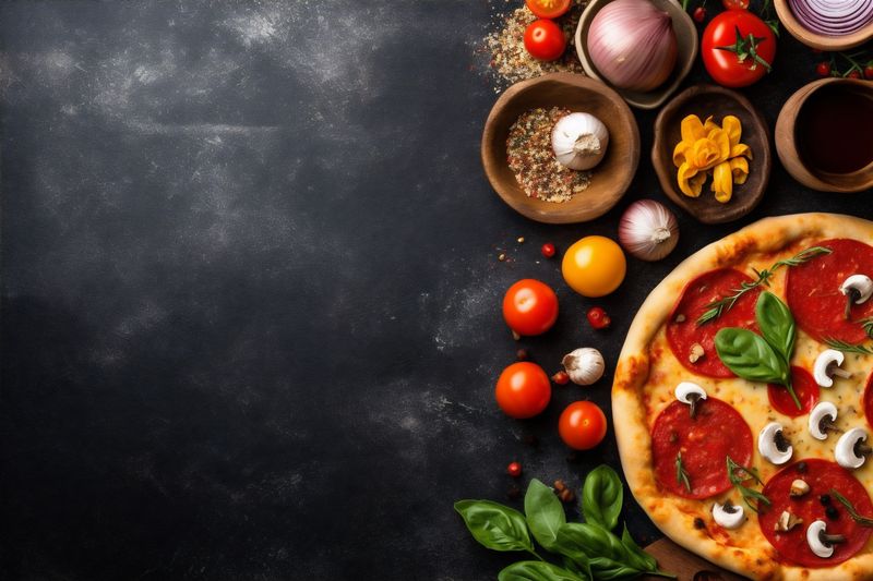 background margarita fast italian food meal tomato pizza space cheese black copy food. Generative AI.
