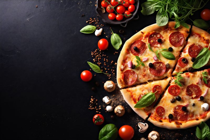 italian meal food cheese space food background fast pizza black tomato copy fast. Generative AI.