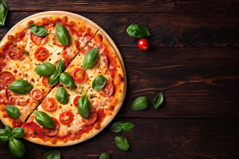 tomato fast italian food space black cheese background copy meal hot food pizza. Generative AI.