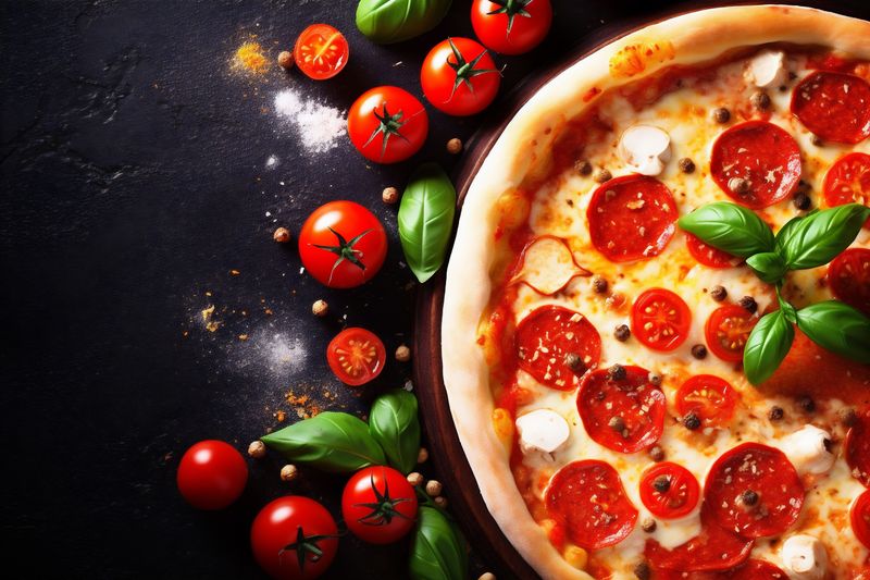 food italy cheese background copy black italian pizza tomato meal fast food space. Generative AI.