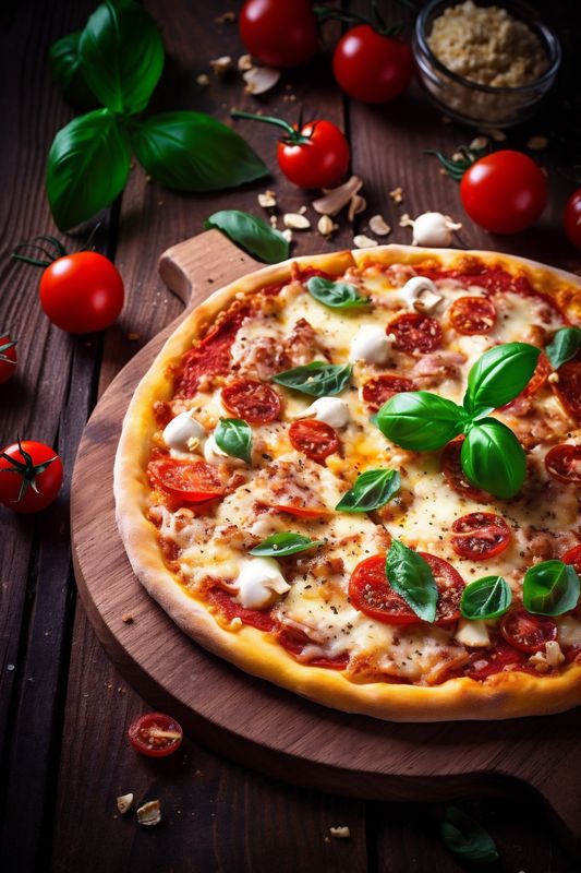 food copy meal fast italian tomato crust cheese food background space pizza black. Generative AI.