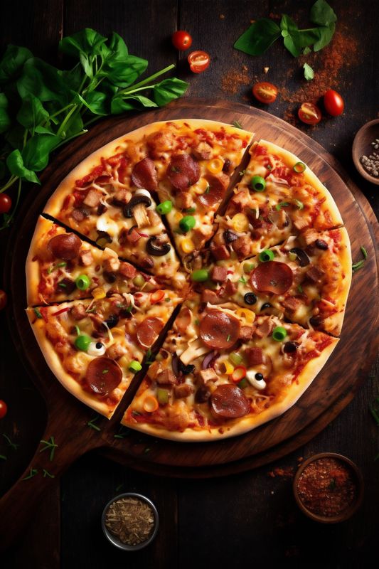 black italian food space fast baked copy meal pizza cheese background food tomato. Generative AI.