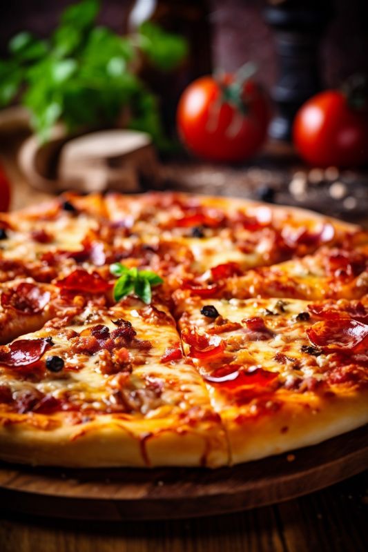 cheese space mozzarella copy pizza meal tomato background food black food italian fast. Generative AI.