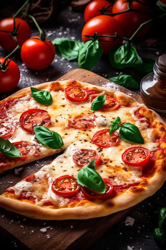 copy meal space italian tomato vegetable fast pizza food cheese black background food. Generative AI.