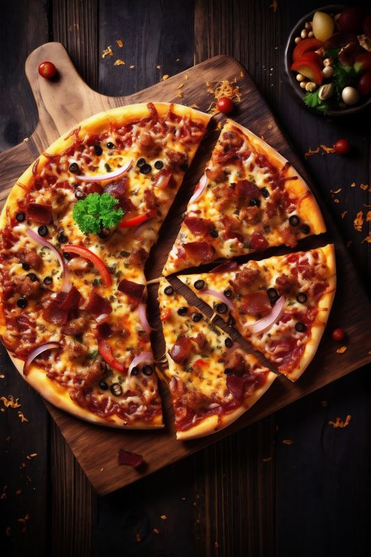 black italian copy pizza meal tomato background cheese food fast food space salami. Generative AI.