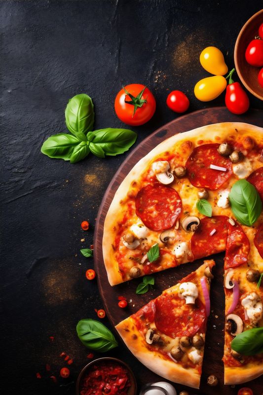 italian food tomato background black space pizza food cheese rustic meal copy fast. Generative AI.