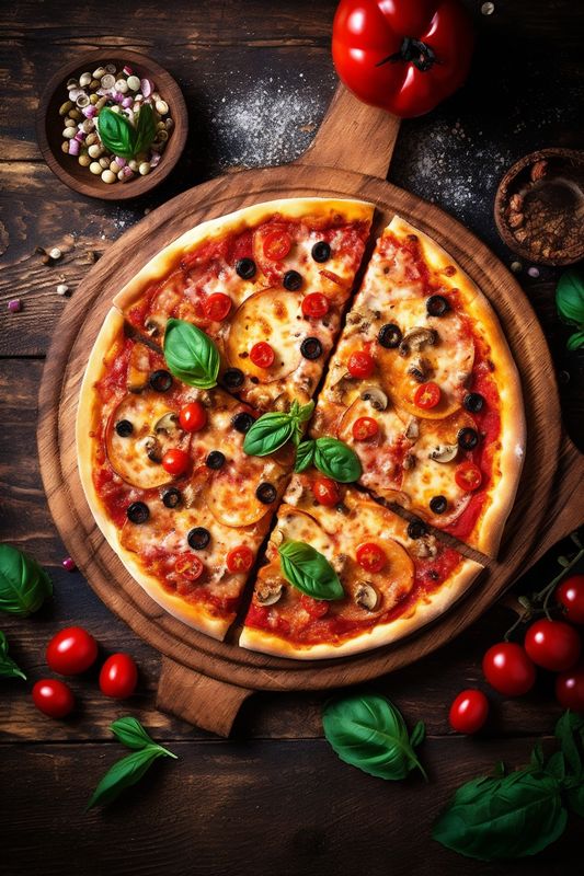 background pizza black food meal italian food space tomato cheese fast dark copy. Generative AI.