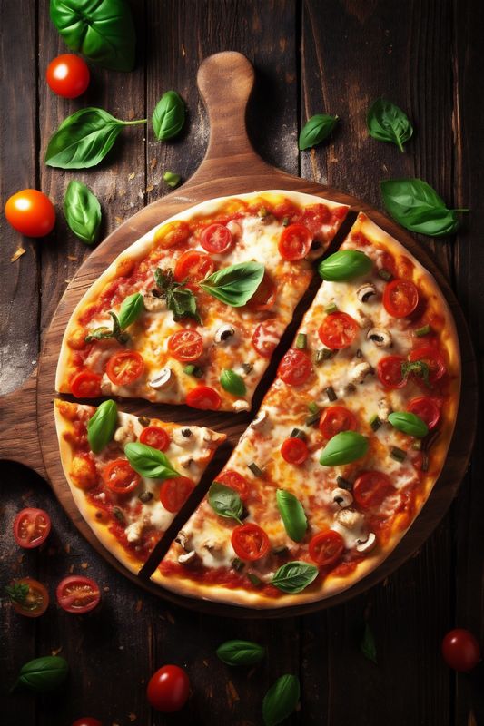 food copy cheese meal hot pizza tomato italian space fast black background food. Generative AI.