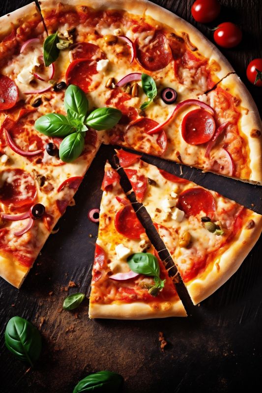 background pizza fast copy tomato black food cheese meal space food italian crust. Generative AI.