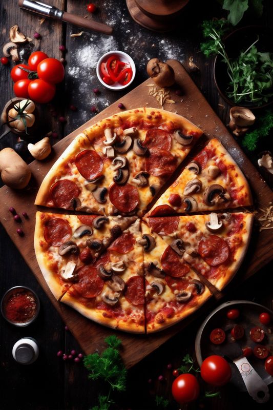 fresh food black food italian background pizza space tomato copy fast meal cheese. Generative AI.