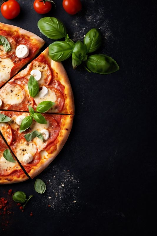 background hot food italian space black fast food pizza tomato cheese copy meal. Generative AI.
