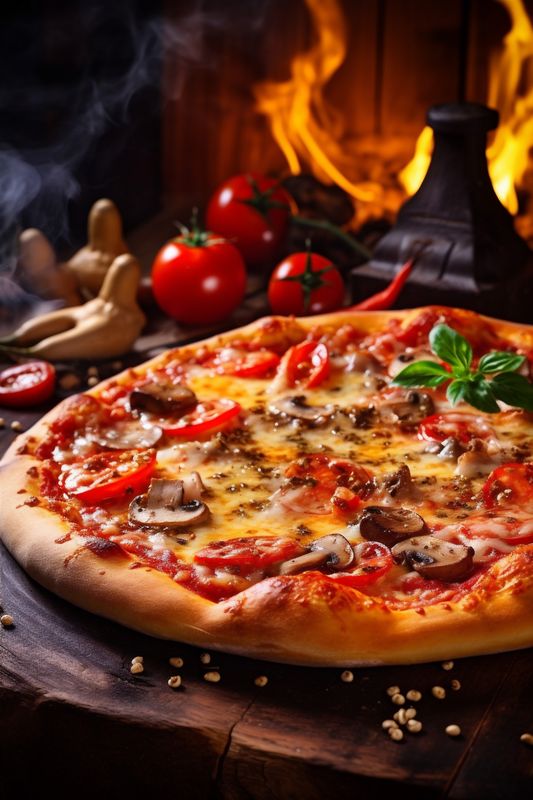 food space black tomato copy food pizza cheese hot background meal fast italian. Generative AI.