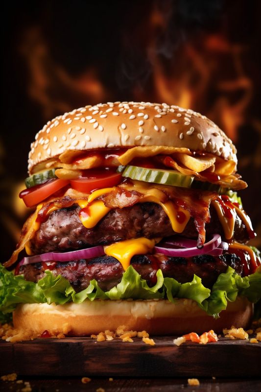 fast food hamburger fat fast meat beef snack food sandwich burger. Generative AI.