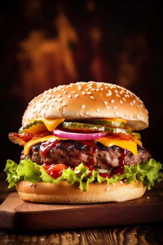 fat meat snack burger fast fast hamburger beef food sandwich food. Generative AI.