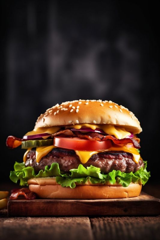 fast fat burger snack food beef sandwich fast meat hamburger food. Generative AI.