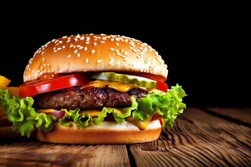 sandwich hamburger food fast food burger snack fat fast meat beef. Generative AI.