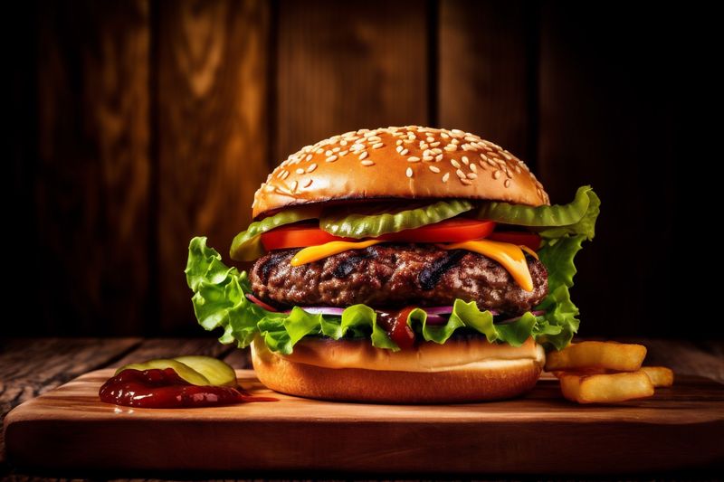 meat fast snack food hamburger sandwich fat fast food beef burger. Generative AI.