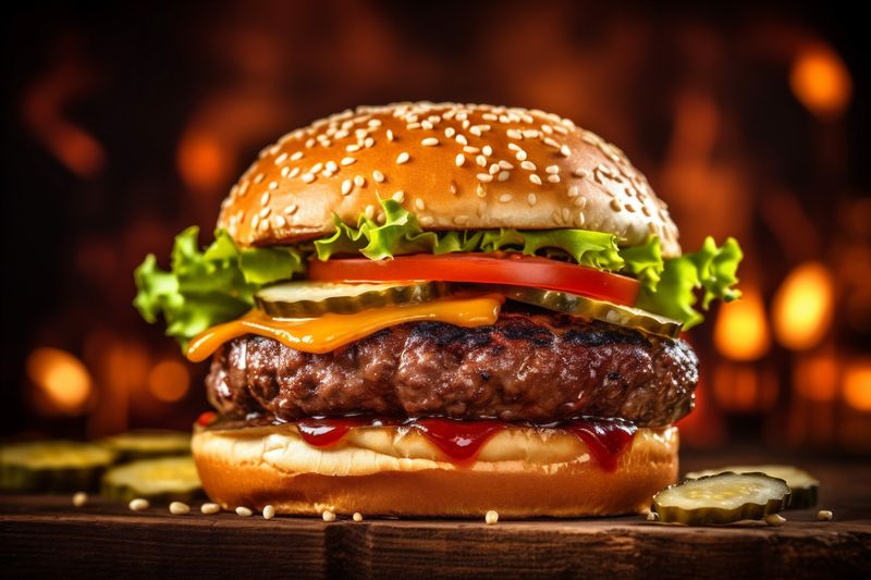 hamburger meat food sandwich fast fast snack fat burger beef food. Generative AI.