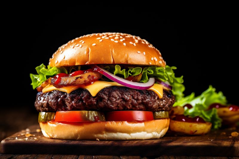 food beef sandwich fast snack meat hamburger burger food fast fat. Generative AI.