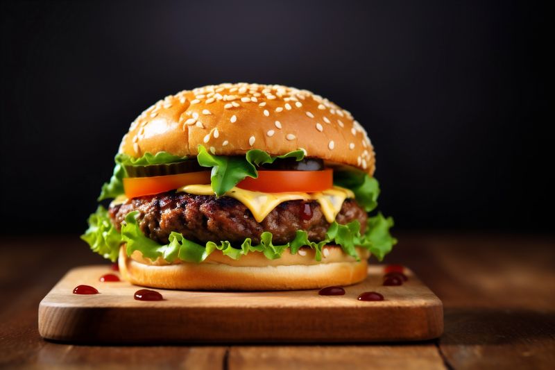 hamburger food meat fat sandwich fast fast food snack burger beef. Generative AI.