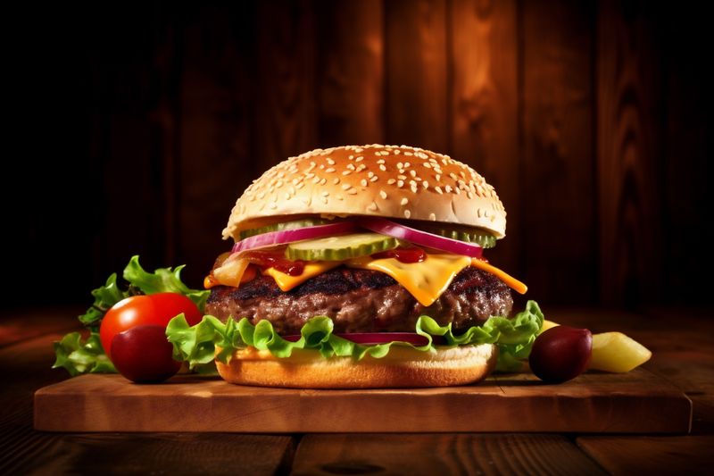 sandwich beef fast fat snack burger food hamburger fast meat food. Generative AI.