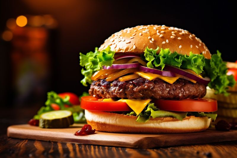 snack hamburger burger food fat fast food fast beef meat sandwich. Generative AI.
