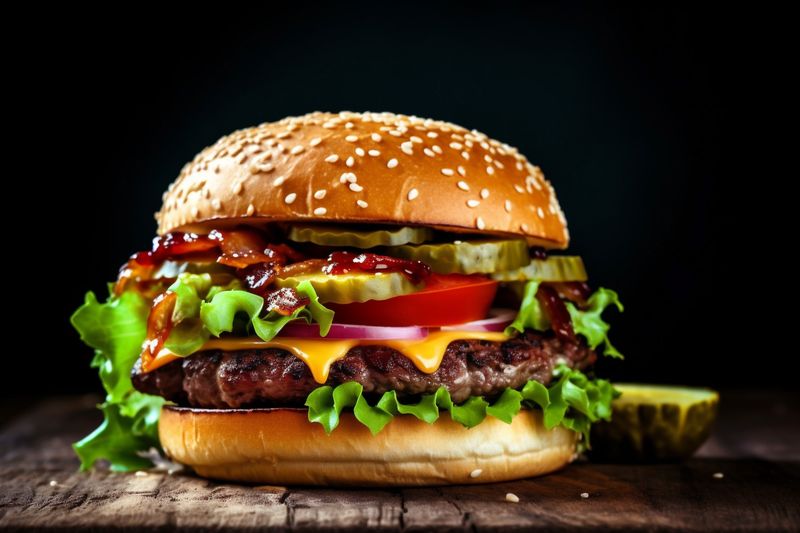 snack food fast fat fast burger sandwich beef food hamburger meat. Generative AI.