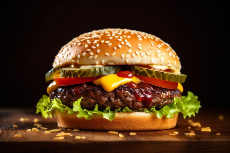 food fat sandwich meat beef burger snack fast hamburger fast food. Generative AI.