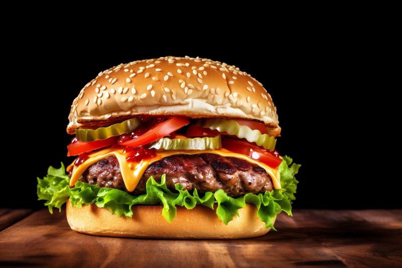 hamburger fast snack meat fat burger sandwich food beef fast food. Generative AI.