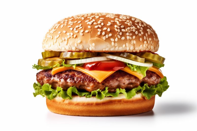 burger fast fast sandwich white snack food meat hamburger background beef food. Generative AI.