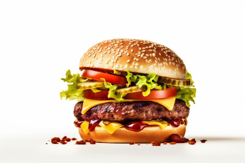 beef food food burger white fast hamburger snack background fast sandwich meat. Generative AI.